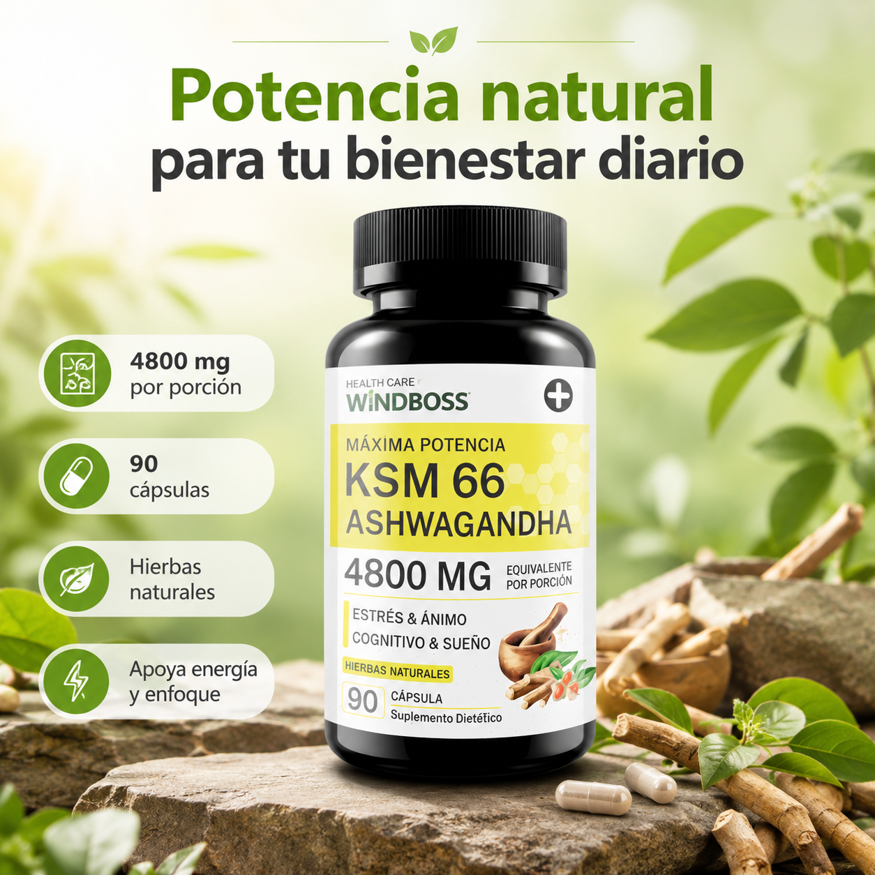 Ashwagandha KSM-66 Balance 90 Capsulas - foto 3